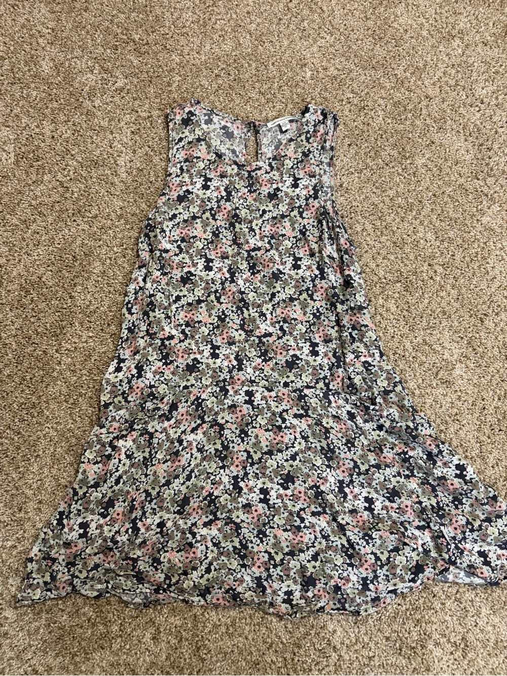 American Eagle Outfitters Black Floral Midi Dress with Pink & Cream Flowers